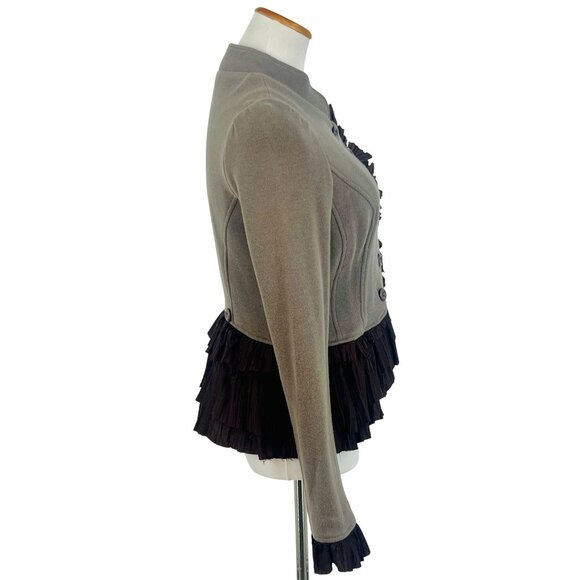 Y2K Free People Olive Green Brown Ruffle Military Jacket Steampunk Boho Academia - Picture 8 of 16